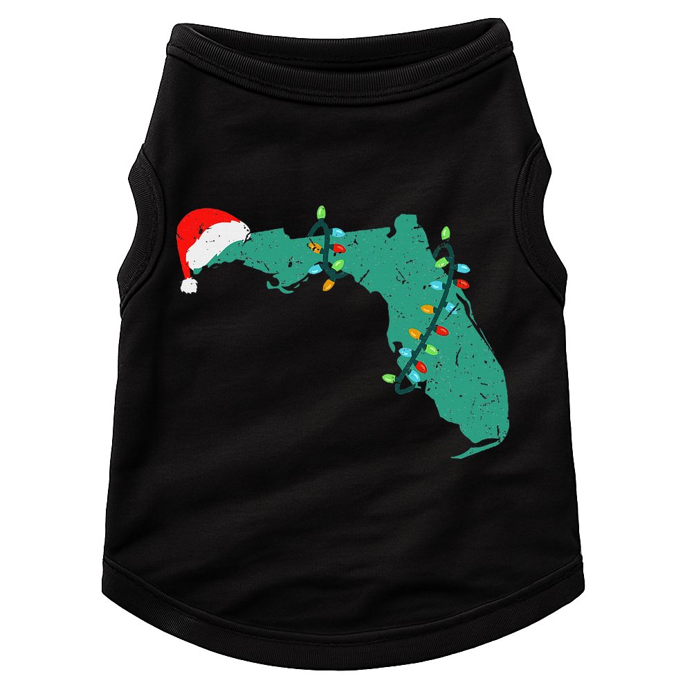Santa Hat And Lights State Outline Christmas In Florida Doggie Tank