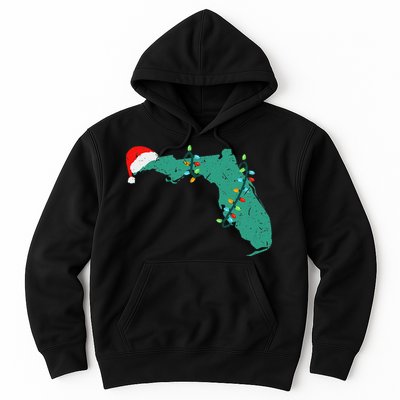 Santa Hat And Lights State Outline Christmas In Florida Hoodie