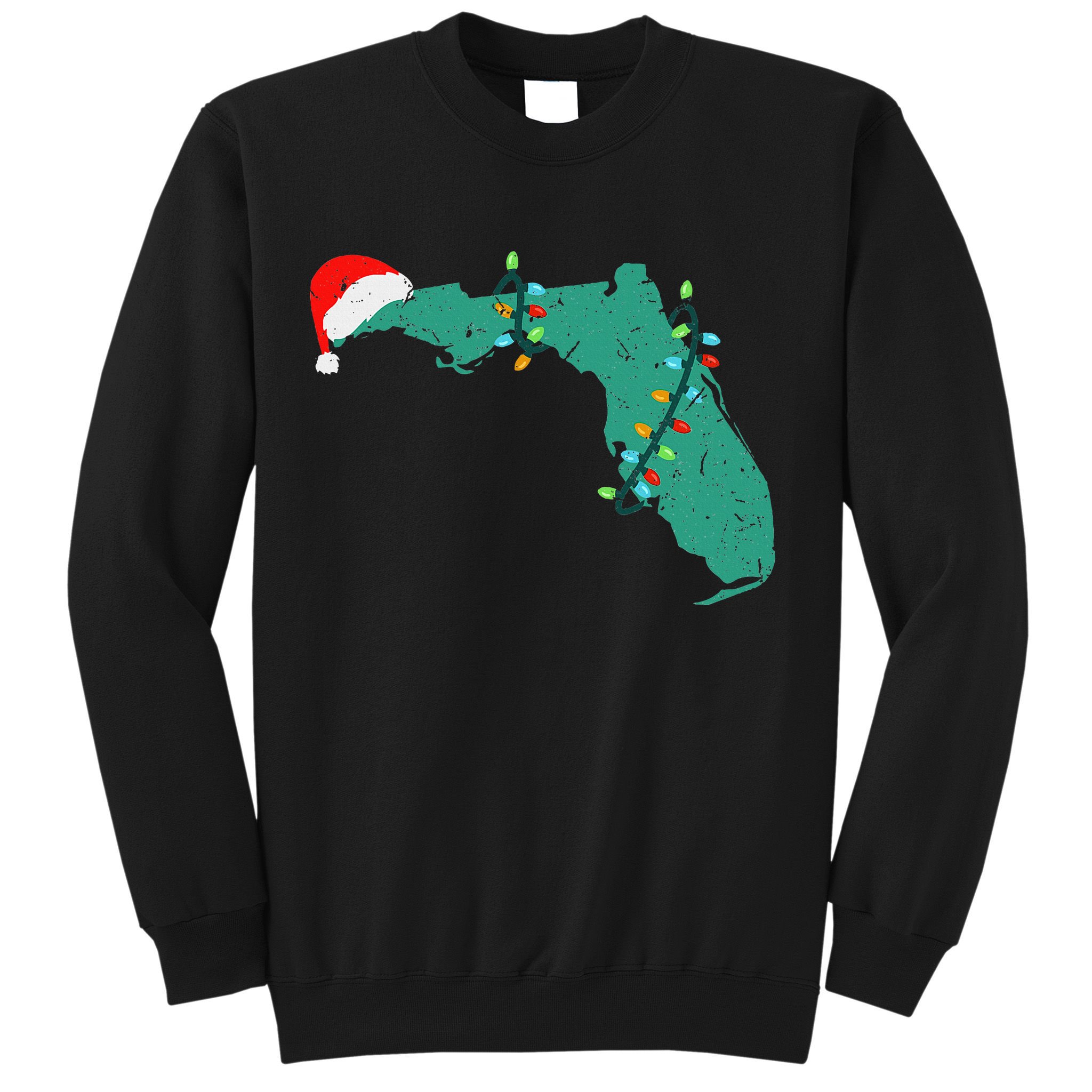 Santa Hat And Lights State Outline Christmas In Florida Sweatshirt