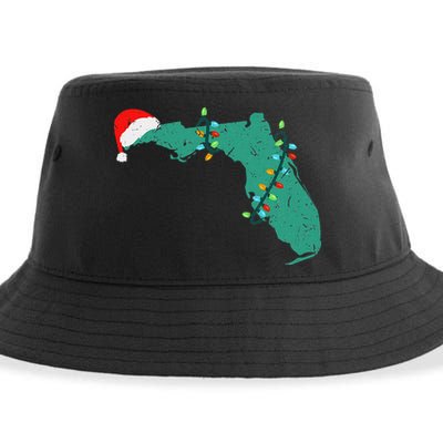 Santa Hat And Lights State Outline Christmas In Florida Sustainable Bucket Hat