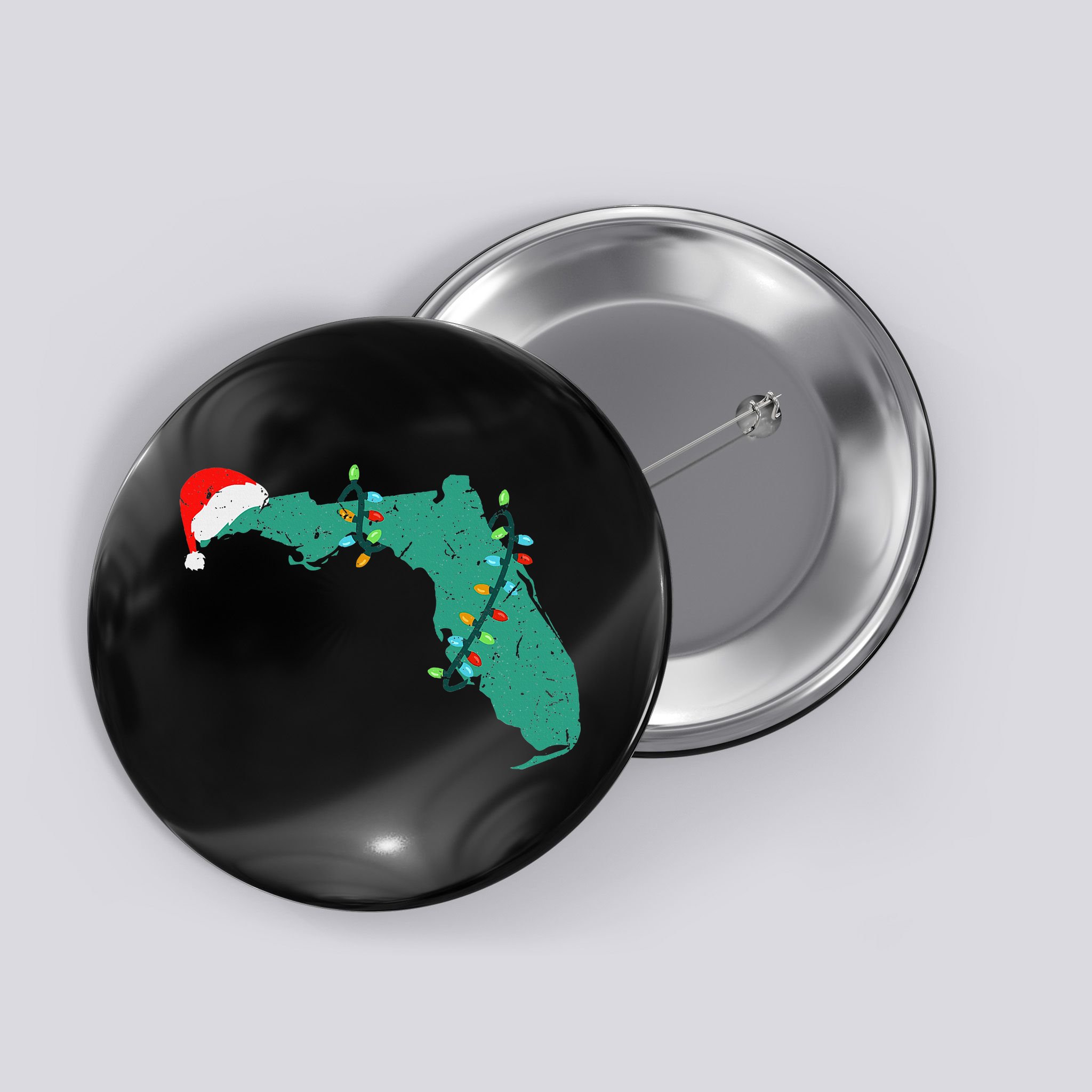 Santa Hat And Lights State Outline Christmas In Florida Button