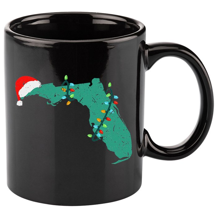 Santa Hat And Lights State Outline Christmas In Florida 11oz C Handle Ceramic Mug