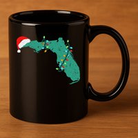Santa Hat And Lights State Outline Christmas In Florida 11oz C Handle Ceramic Mug