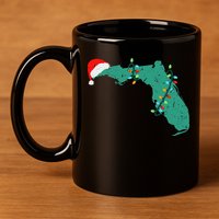 Santa Hat And Lights State Outline Christmas In Florida 11oz C Handle Ceramic Mug