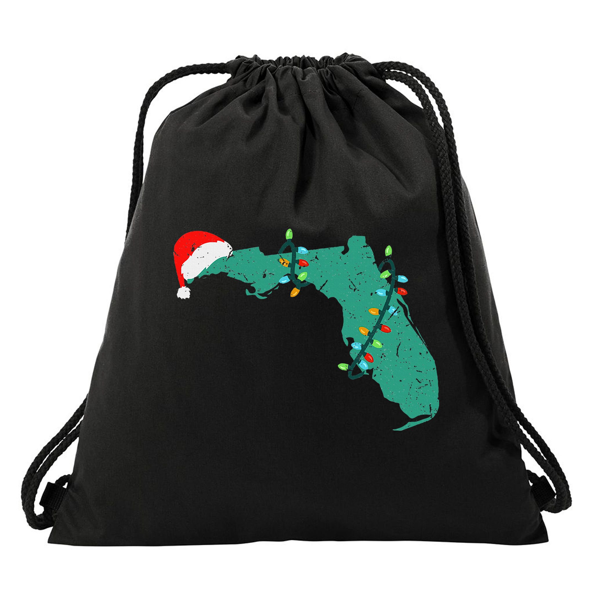 Santa Hat And Lights State Outline Christmas In Florida Drawstring Bag