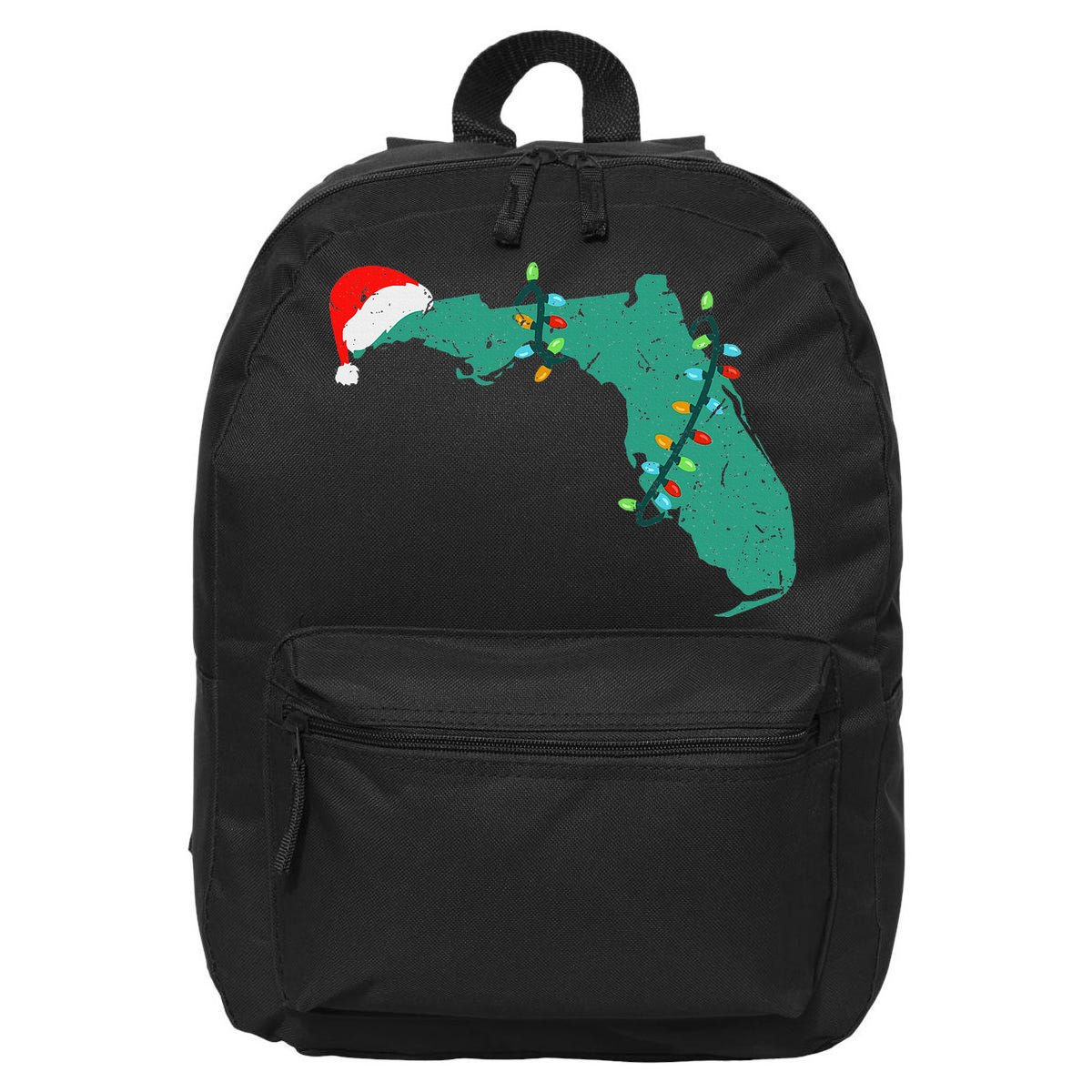 Santa Hat And Lights State Outline Christmas In Florida 16 in Basic Backpack