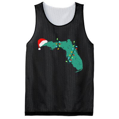 Santa Hat And Lights State Outline Christmas In Florida Mesh Reversible Basketball Jersey Tank