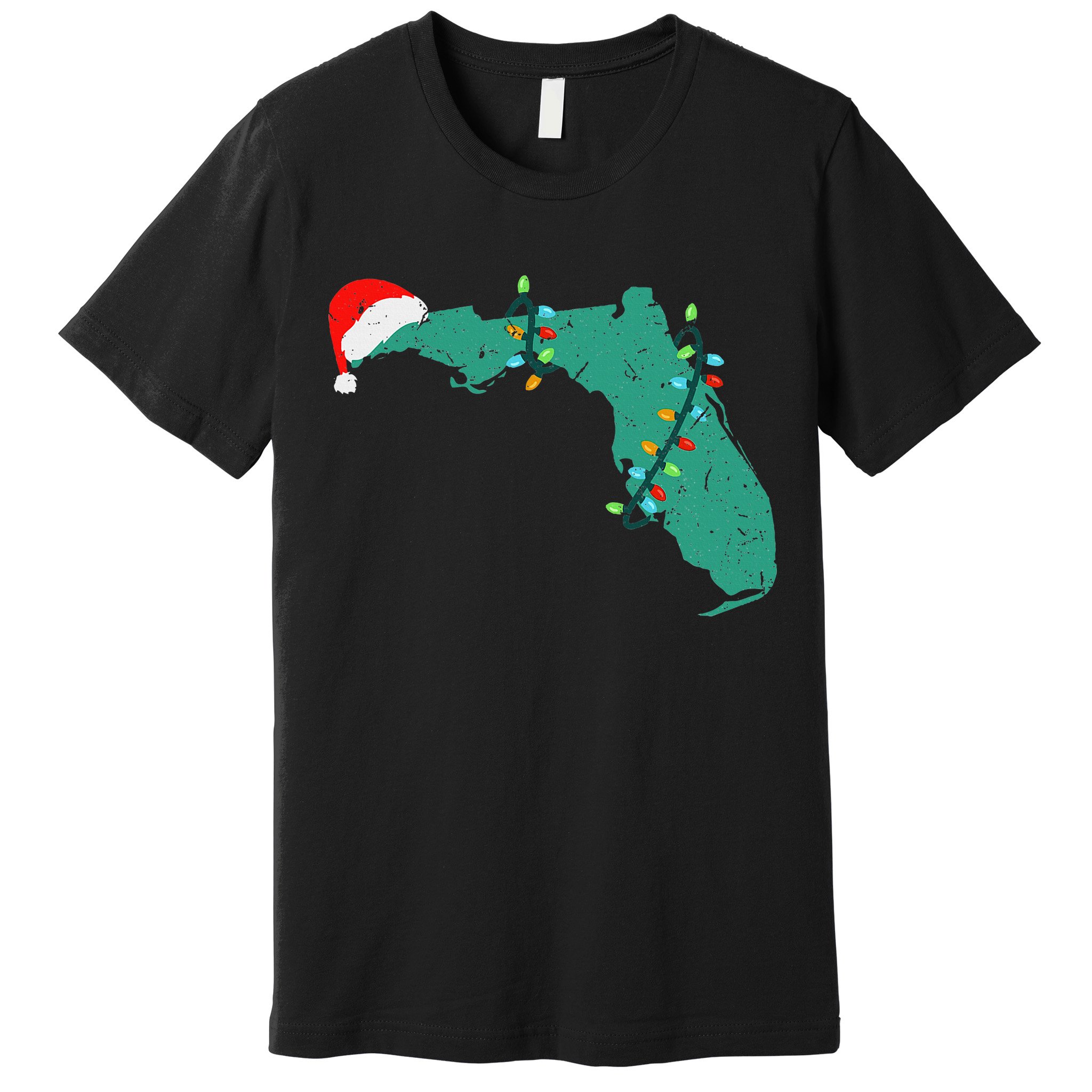 Santa Hat And Lights State Outline Christmas In Florida Premium T-Shirt