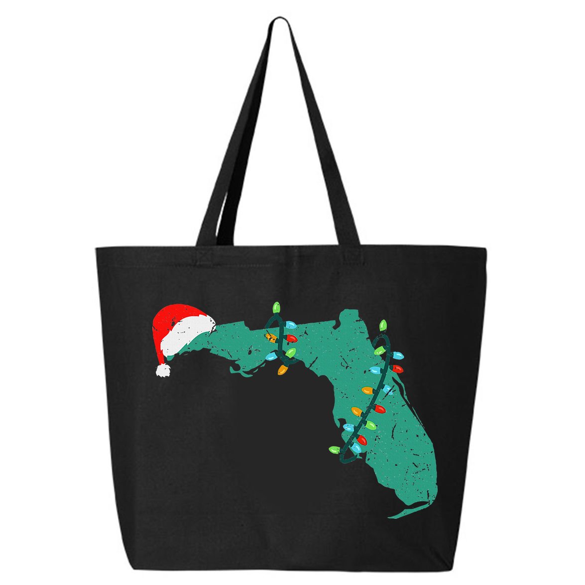 Santa Hat And Lights State Outline Christmas In Florida 25L Jumbo Tote