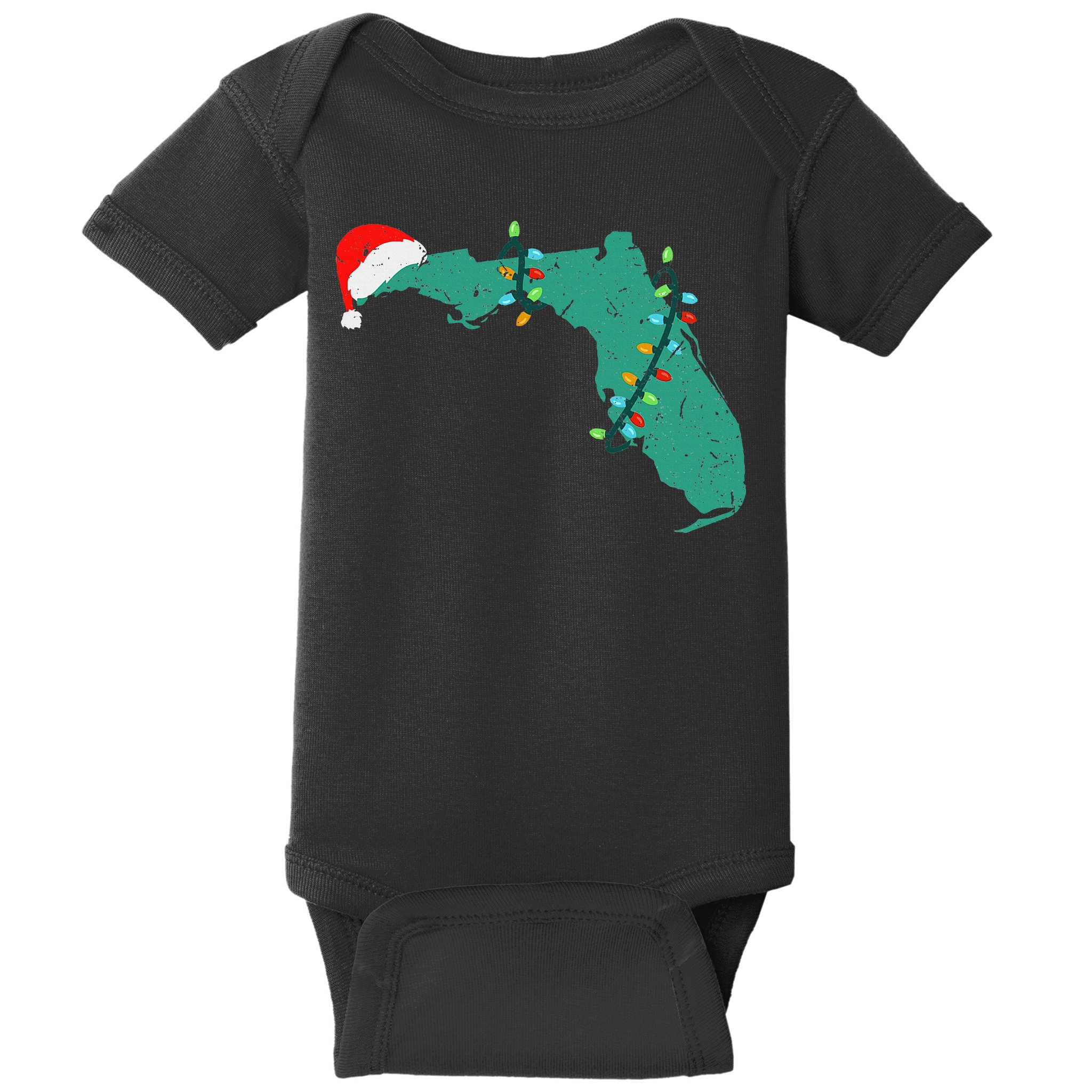 Santa Hat And Lights State Outline Christmas In Florida Baby Bodysuit