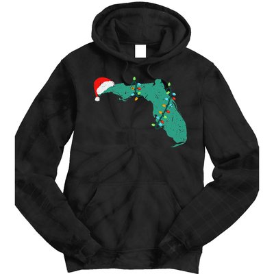 Santa Hat And Lights State Outline Christmas In Florida Tie Dye Hoodie