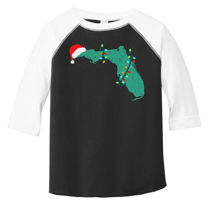 Santa Hat And Lights State Outline Christmas In Florida Toddler Fine Jersey T-Shirt