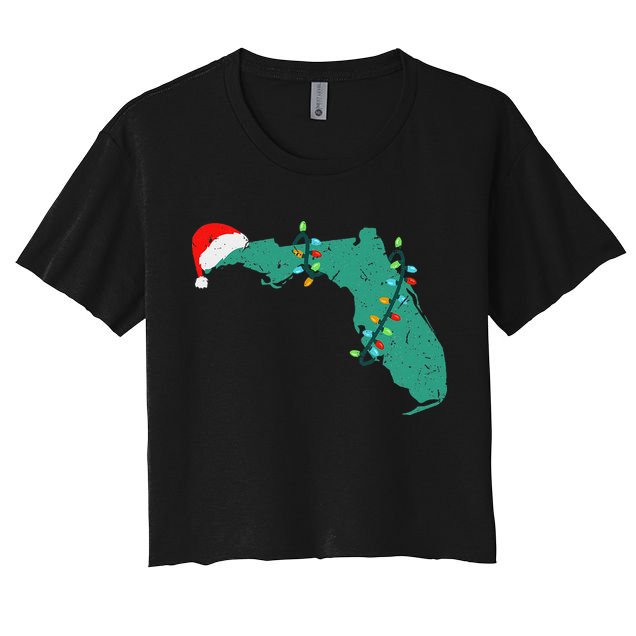 Santa Hat And Lights State Outline Christmas In Florida Crop Top