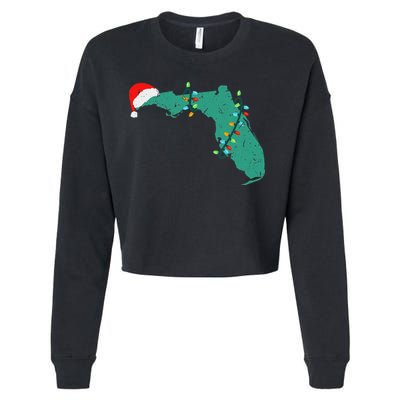 Santa Hat And Lights State Outline Christmas In Florida Cropped Pullover Crew