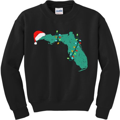 Santa Hat And Lights State Outline Christmas In Florida Kids Sweatshirt