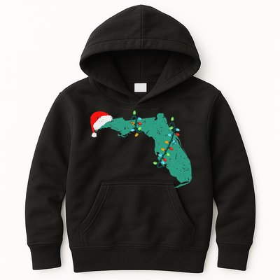 Santa Hat And Lights State Outline Christmas In Florida Kids Hoodie