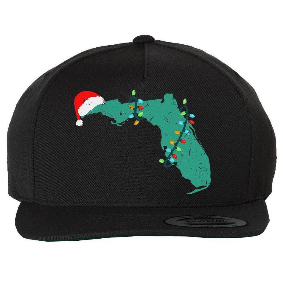 Santa Hat And Lights State Outline Christmas In Florida Wool Snapback Cap