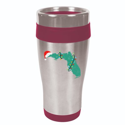 Santa Hat And Lights State Outline Christmas In Florida 16oz Travel Tumbler