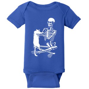 Skeleton Holding A Cagift Lazy Halloween Costume Skull Gift Baby Bodysuit