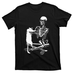 Skeleton Holding A Ca Lazy Halloween Costume Skull T-Shirt