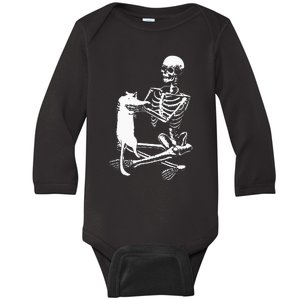 Skeleton Holding A Ca Lazy Halloween Costume Skull Baby Long Sleeve Bodysuit