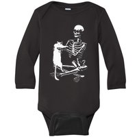 Skeleton Holding A Ca Lazy Halloween Costume Skull Baby Long Sleeve Bodysuit