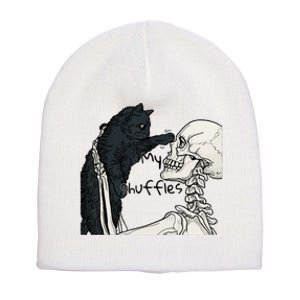 Skeleton Holding A Cat Lazy Halloween Costume Skull Short Acrylic Beanie