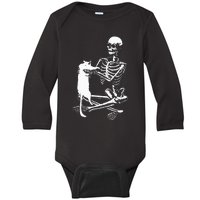 Skeleton Holding A Cat Lazy Halloween Costume Skull Baby Long Sleeve Bodysuit