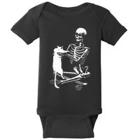 Skeleton Holding A Cat Lazy Halloween Costume Skull Baby Bodysuit