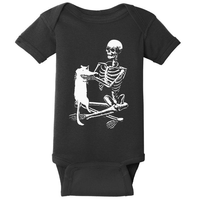 Skeleton Holding A Cat Lazy Halloween Costume Skull Baby Bodysuit