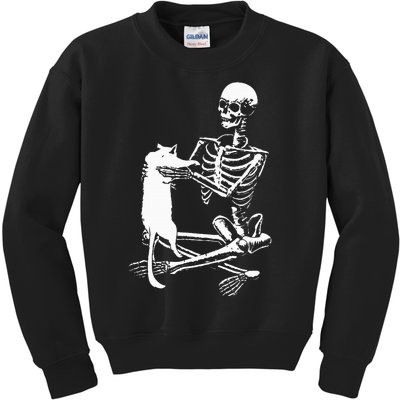 Skeleton Holding A Cat Lazy Halloween Costume Skull Kids Sweatshirt