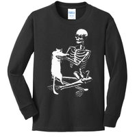 Skeleton Holding A Cat Lazy Halloween Costume Skull Kids Long Sleeve Shirt