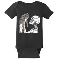 Skeleton Holding A Cat Lazy Halloween Costume Skull Baby Bodysuit