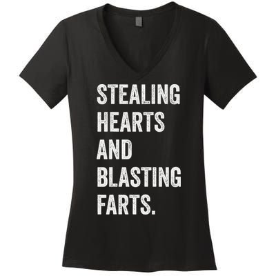 Stealing Hearts And Blasting Farts Retro Vintage Women's V-Neck T-Shirt
