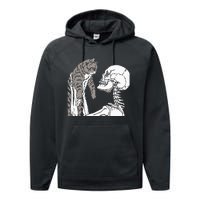 Skeleton Holding A Cat Lazy Halloween Costume Skull Performance Fleece Hoodie