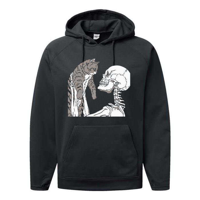 Skeleton Holding A Cat Lazy Halloween Costume Skull Performance Fleece Hoodie