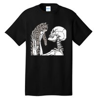 Skeleton Holding A Cat Lazy Halloween Costume Skull Tall T-Shirt