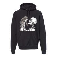 Skeleton Holding A Cat Lazy Halloween Costume Skull Premium Hoodie