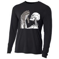 Skeleton Holding A Cat Lazy Halloween Costume Skull Cooling Performance Long Sleeve Crew