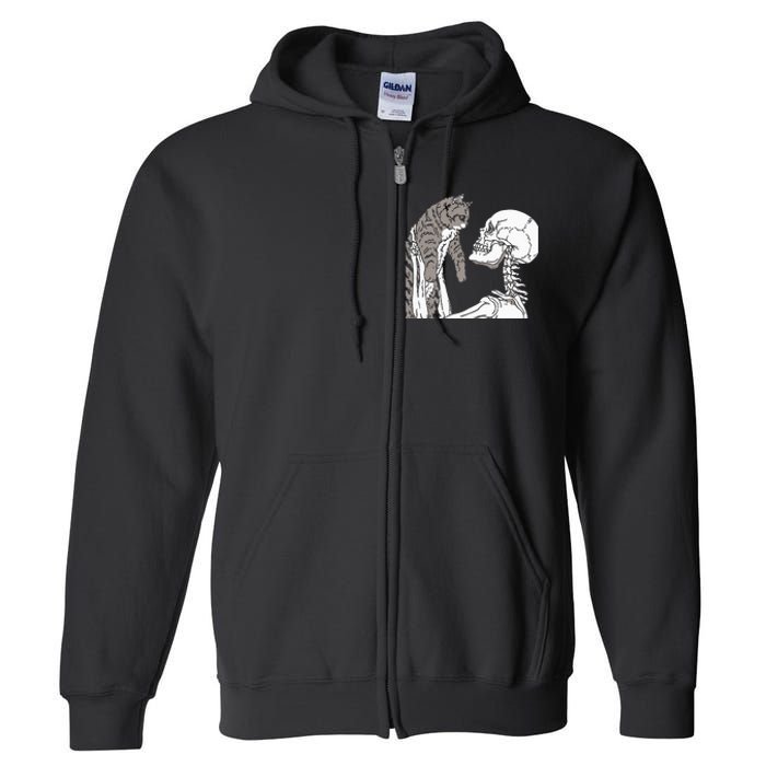 Skeleton Holding A Cat Lazy Halloween Costume Skull Full Zip Hoodie