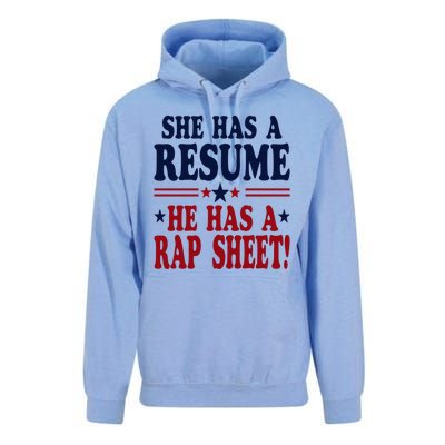 She Has A Resume He Has A Rap Sheet Kamala For President Unisex Surf Hoodie