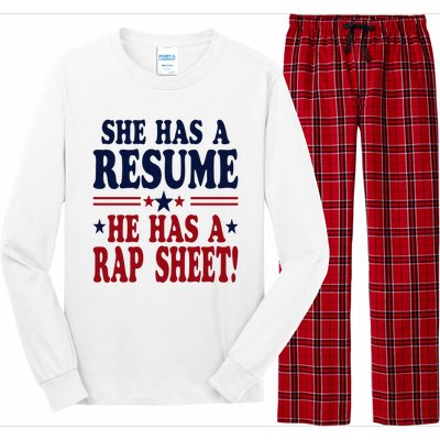 She Has A Resume He Has A Rap Sheet Kamala For President Long Sleeve Pajama Set