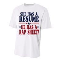 She Has A Resume He Has A Rap Sheet Kamala For President Performance Sprint T-Shirt