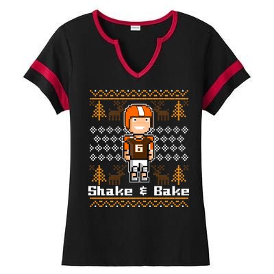 Shake & Bake Football Ugly Christmas Sweater Ladies Halftime Notch Neck Tee