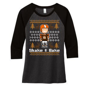 Shake & Bake Football Ugly Christmas Sweater Women's Tri-Blend 3/4-Sleeve Raglan Shirt