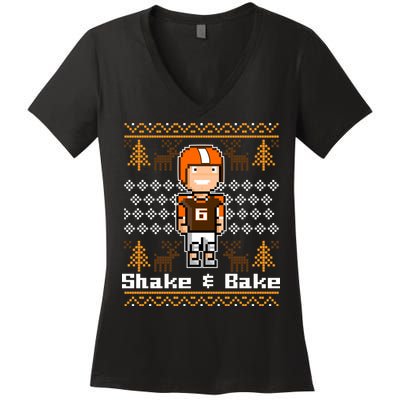 Shake & Bake Football Ugly Christmas Sweater Women's V-Neck T-Shirt