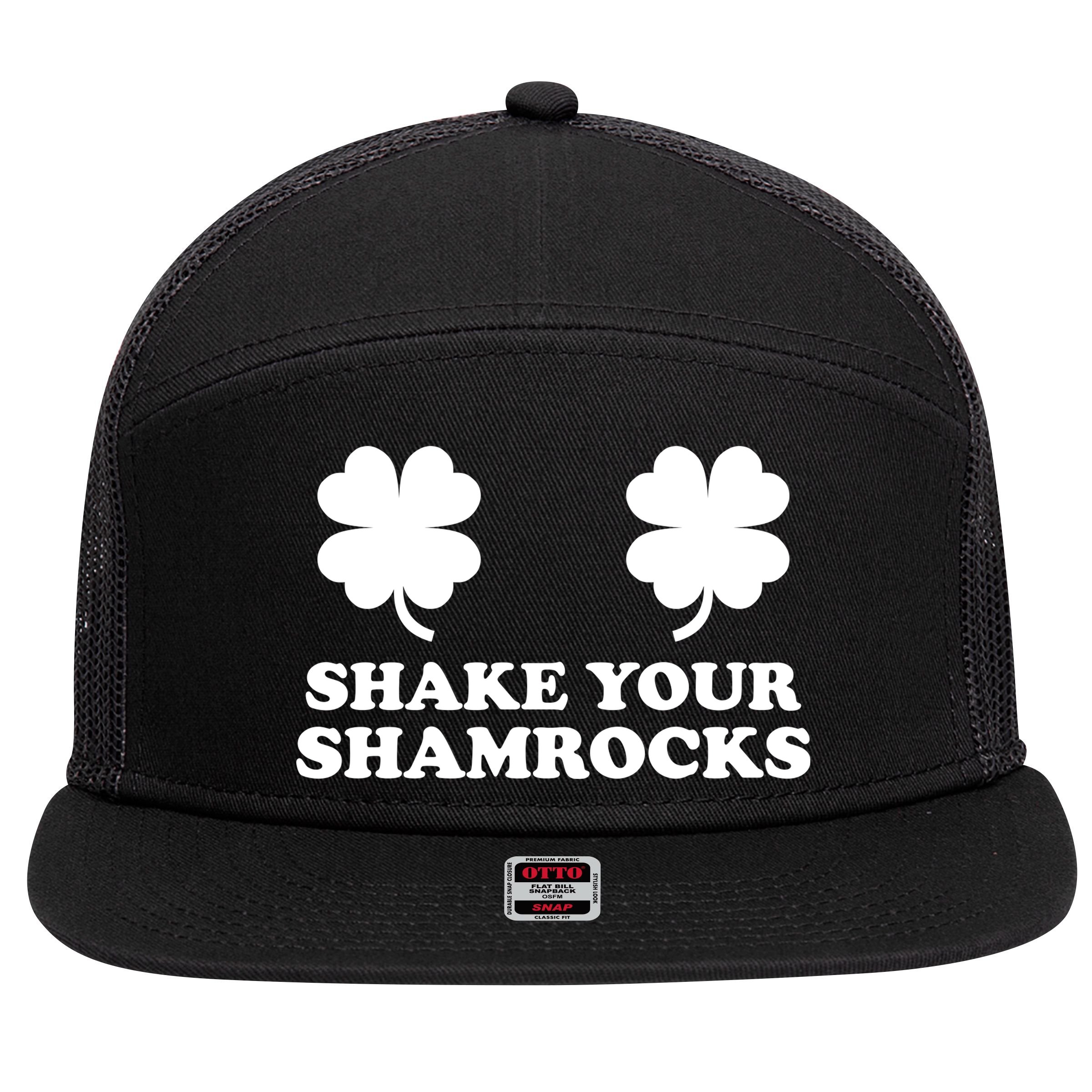 Shake Your Shamrocks St. Patrick's Day Clover 7 Panel Mesh Trucker Snapback Hat