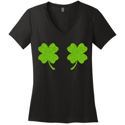 Shamrock Censors Boobs Women's V-Neck T-Shirt