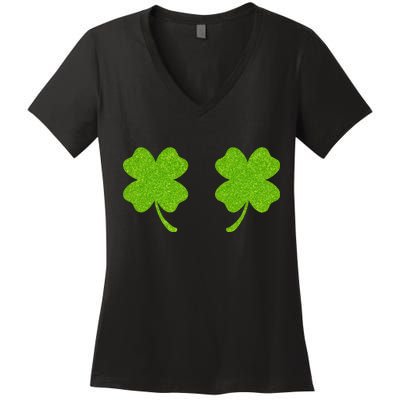 Shamrock Censors Boobs Women's V-Neck T-Shirt