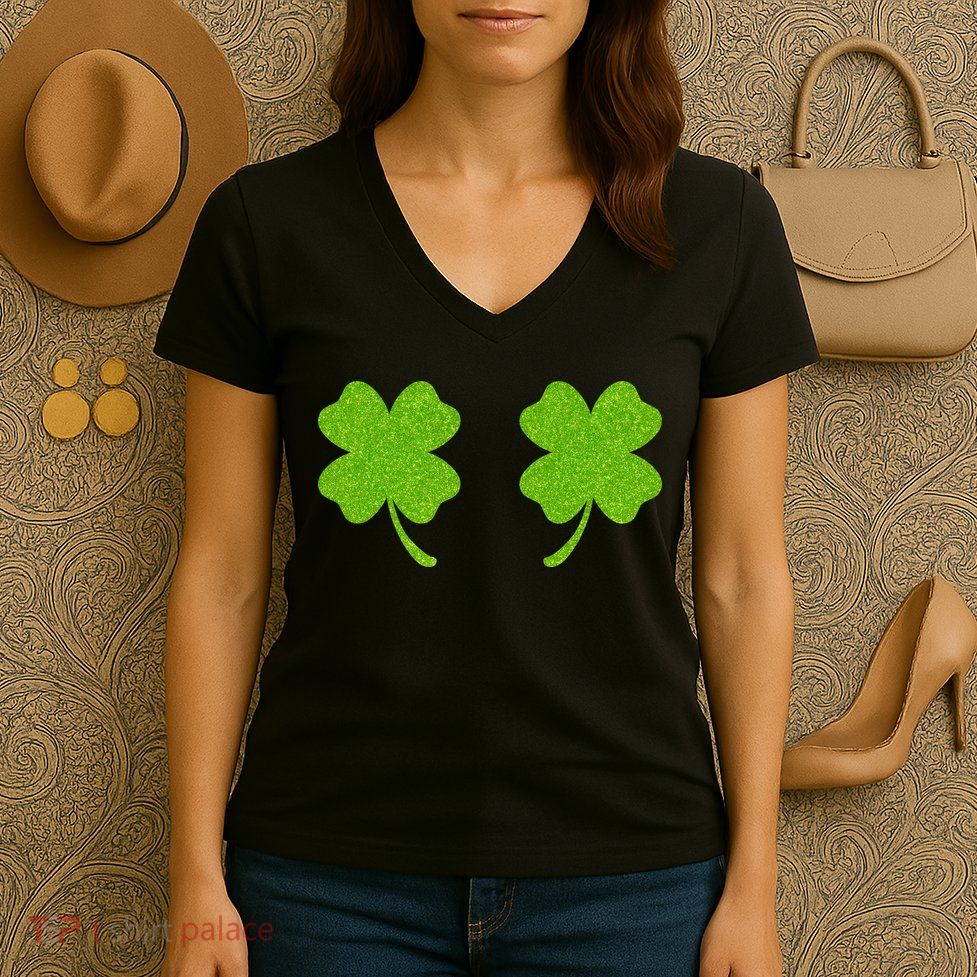 Shamrock Censors Boobs Women's V-Neck T-Shirt